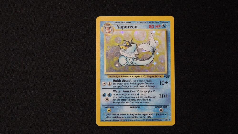 Vaporeon Holo Rare 12/64 Jungle Set Vintage Pokemon Card LP EX Unlimited WOTC
